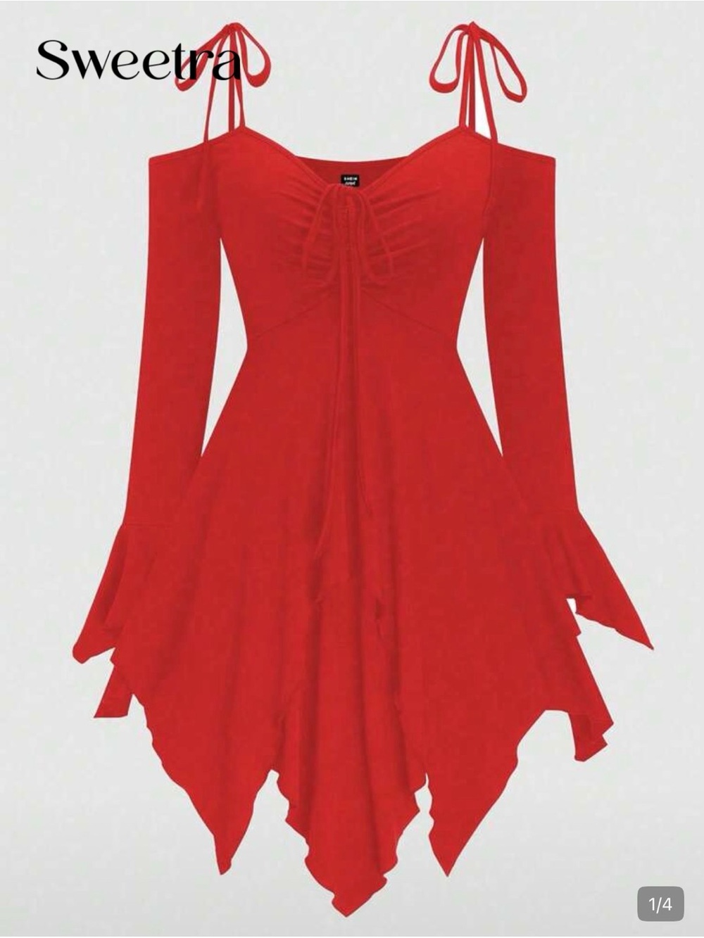 SHEIN Red Asymmetrical Cold-Shoulder Tie-Strap Handkerchief Hem Dress